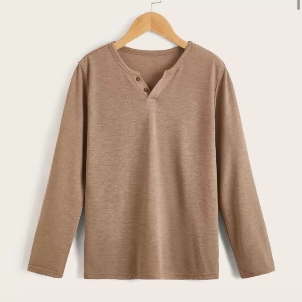 Brown Long Sleeve Henley Shirt 7